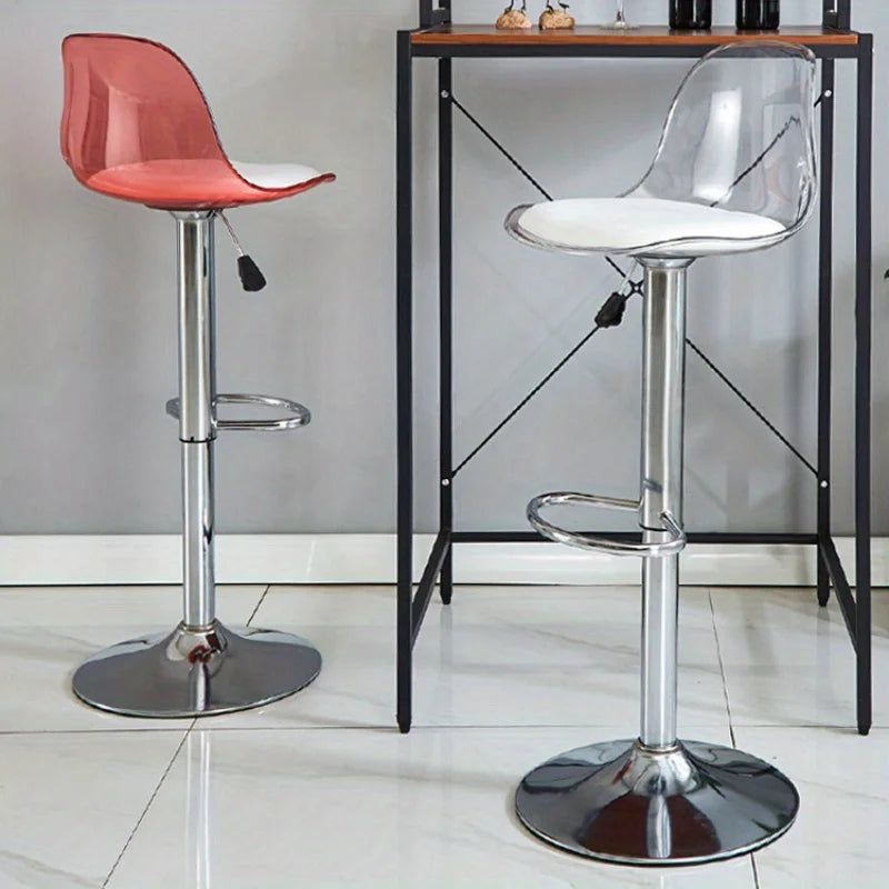 Taburete de Bar Moderno Ajustable con Respaldo Transparente Estructura Metálica Asiento Tapizado con Función de Elevación y Giro