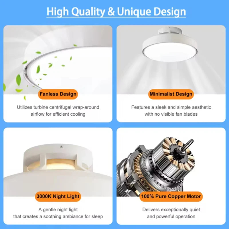 Lámparas de ventilador de techo LED modernas invisibles sin aspas, 6 velocidades, control remoto, atenuación, lámpara de ventilador para dormitorio, restaurante, ventiladores eléctricos
