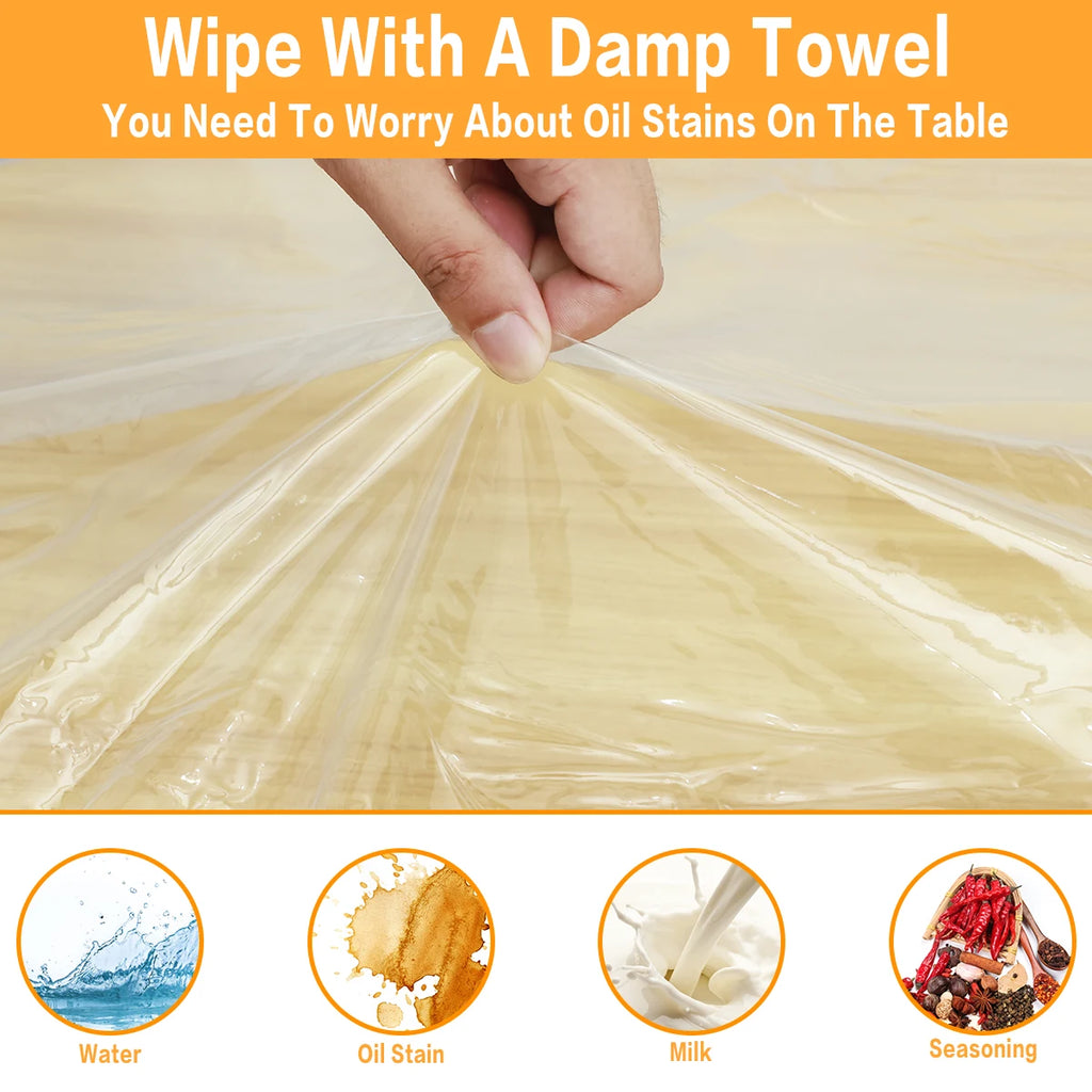 Fitted Clear Round Tablecloth Elastic Edged PVC Round Table Waterproof Oil-Proof Table Cover Protector Effortless to Clean Table