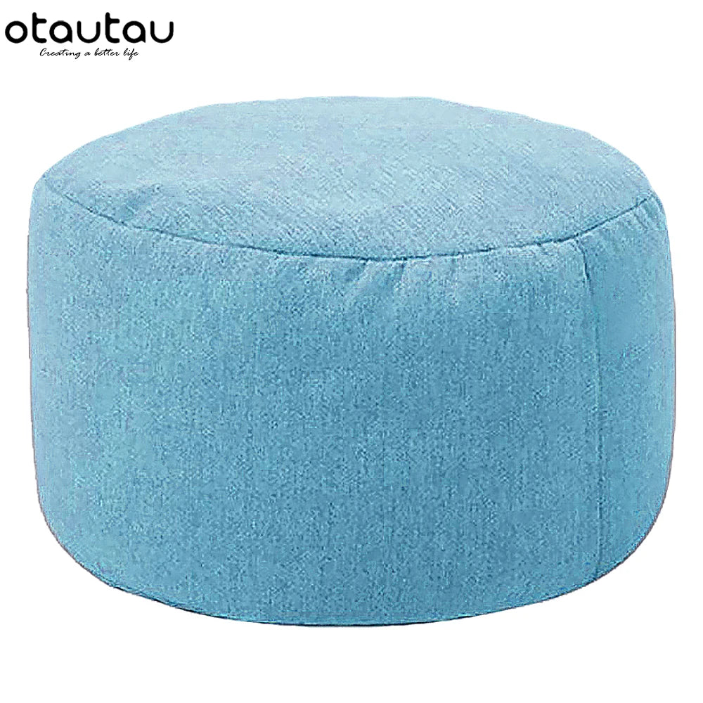 OTAUTAU Taburete Redondo D30cm*H20cm Puf de Lino Otomana con Relleno Puf Reposapiés Tatami Futón Puff JD001