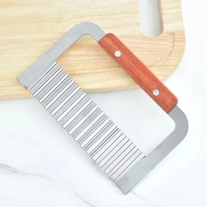 Cuchillo de Acero Inoxidable con Mango de Madera para Patatas Onduladas, Cuchillo de Patata con Dientes de Lobo, Cuchillo Ondulado para Patatas Fritas, Cortador de Patatas, Herramienta de Cocina