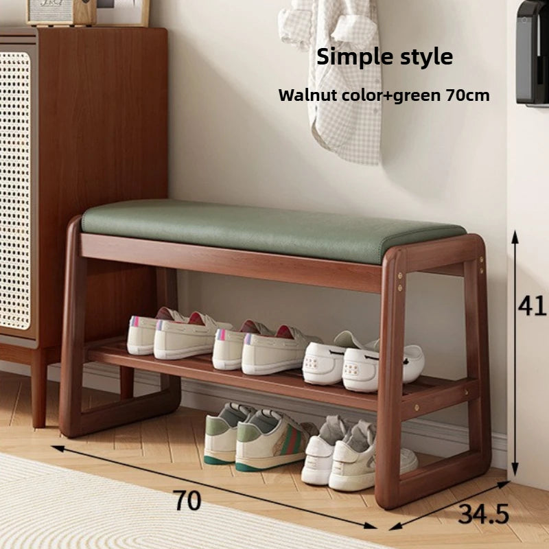 Teng woven shoe changing stool, entrance door, home door, multi-layer storage, solid wood, can sit on shoe stool