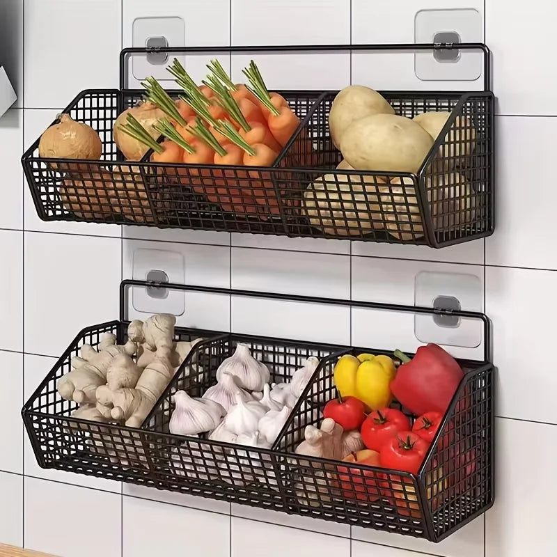 Cesta de Almacenamiento de Cocina Montada en la Pared Adecuada para el Almacenamiento Duradero de Alambre de Metal de Especias, Ajo, Cebollas y Verduras