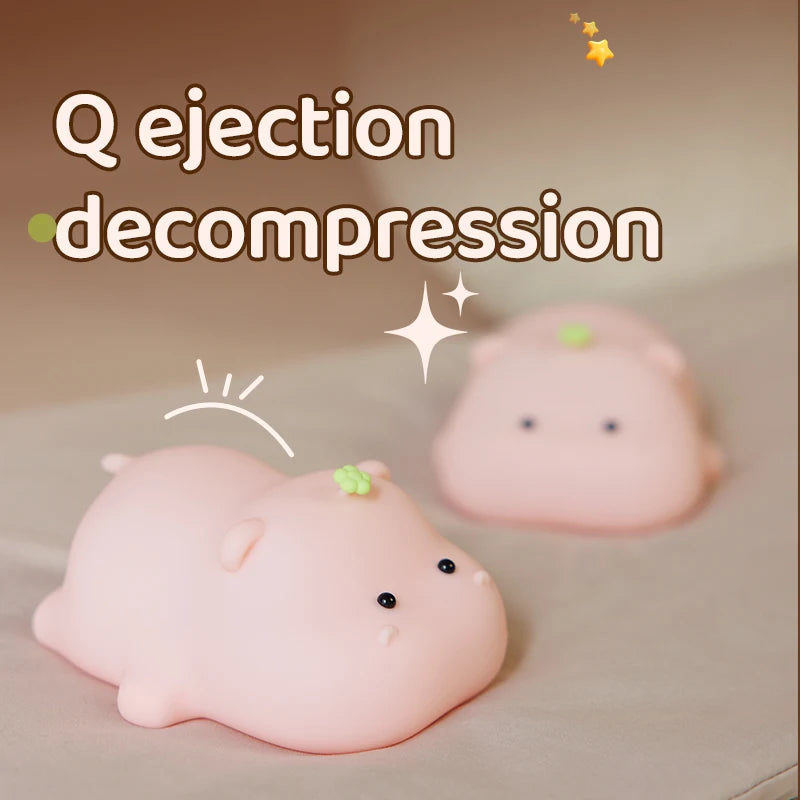 Luz de noche de hipopótamo rosa, linda luz de noche de silicona, carga USB, control táctil, lámpara de palmada, decoración de escritorio, lámpara de noche para niños, regalo