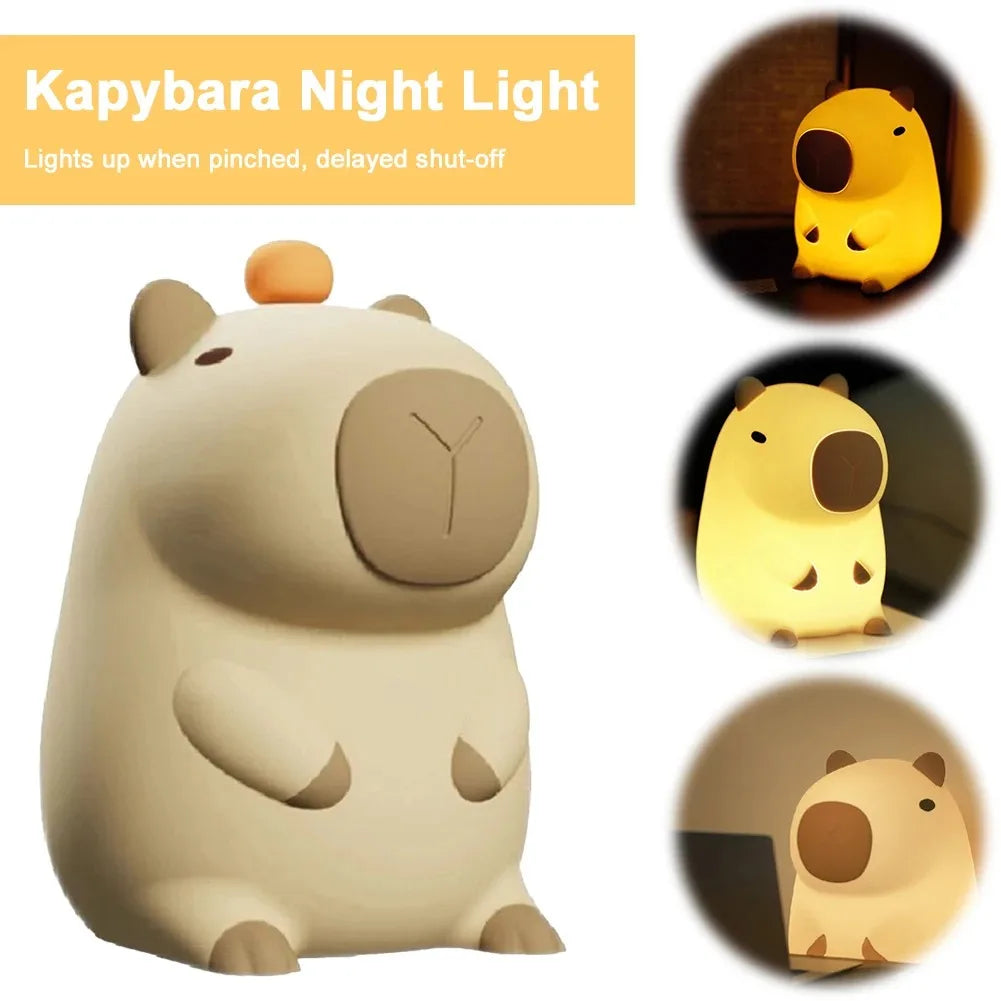 GGbingo Luz de noche recargable con diseño de capibara, novedad, regulable, lámpara de noche para guardería, lámpara táctil de silicona, lámpara de palmada para habitación de niños