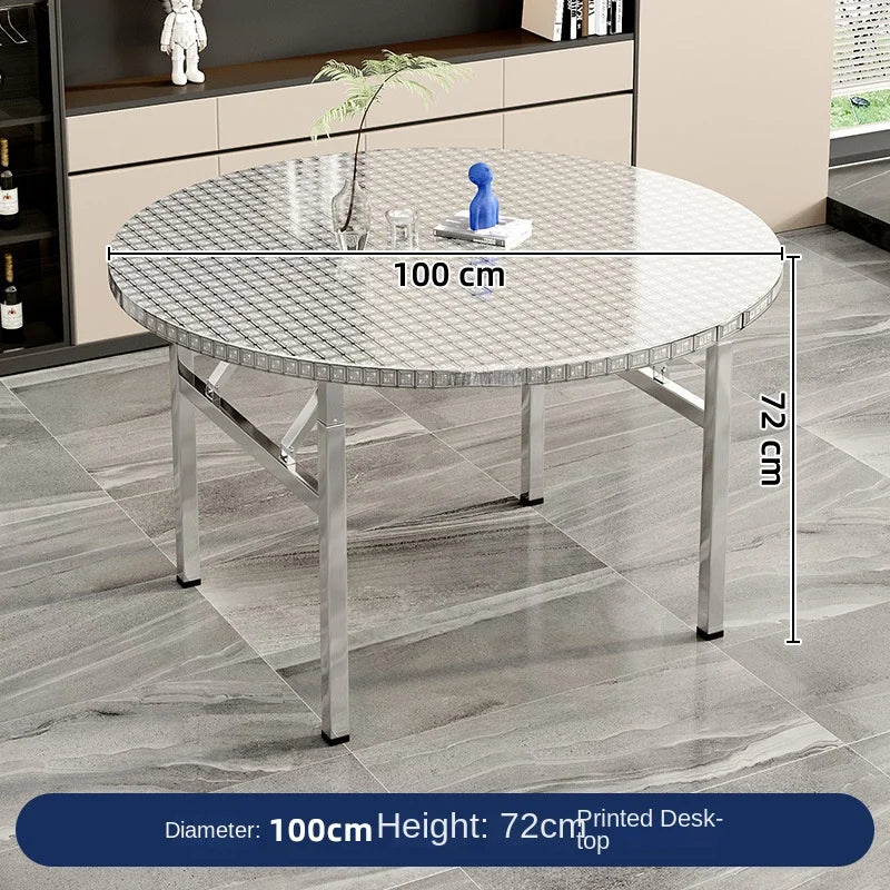 Mesa redonda plegable de acero inoxidable, adecuada para uso doméstico, apartamentos pequeños, grandes puestos de comida y vendedores ambulantes.
