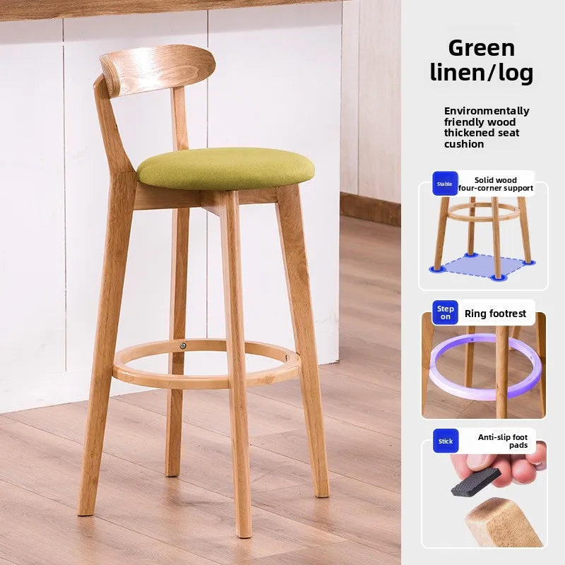 Taburete de barra de madera maciza con respaldo alto, altura de mostrador, moderno, minimalista, para barra de casa, asiento de isla de cocina, sillas para barra, silla de barra