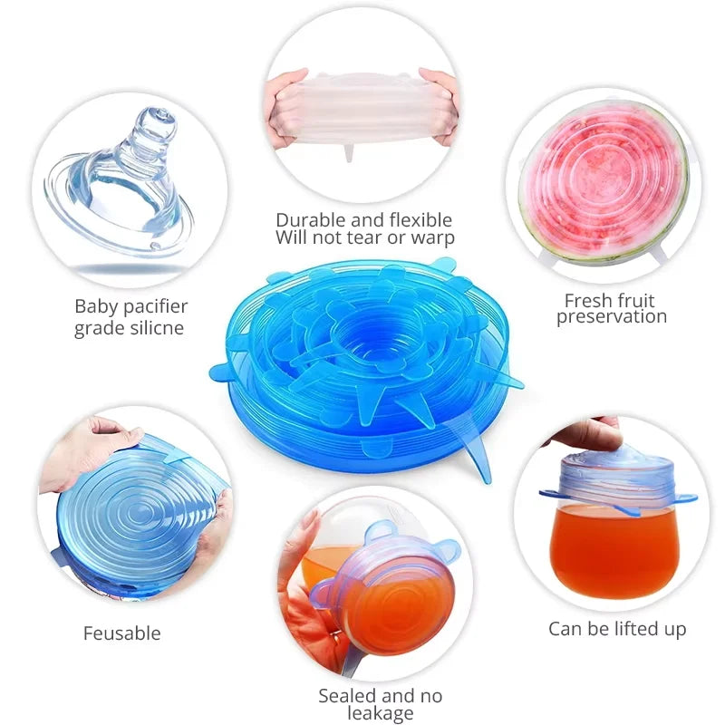 6 Piezas Tapas Elásticas de Silicona de Grado Alimenticio para Almacenamiento de Alimentos Tapas Reutilizables para Microondas Tapas para Tazones para Tazas Latas Frascos YY121