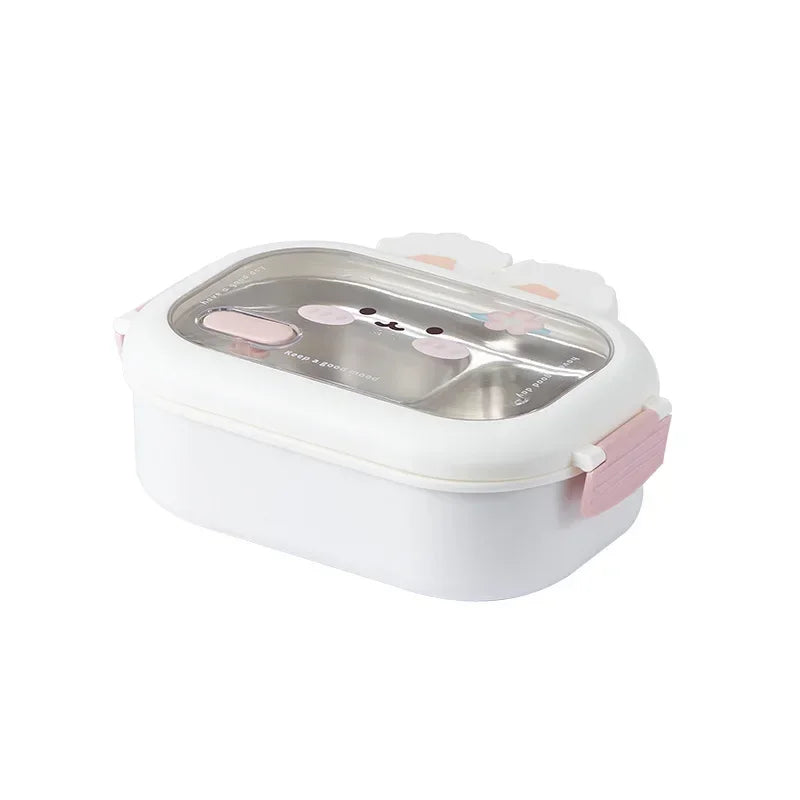 Fiambrera Bento de Acero Inoxidable con Diseño Creativo de Conejo, Dividida, Sellada, Portátil, con Hebilla, para Niños y Estudiantes, Lindos Regalos