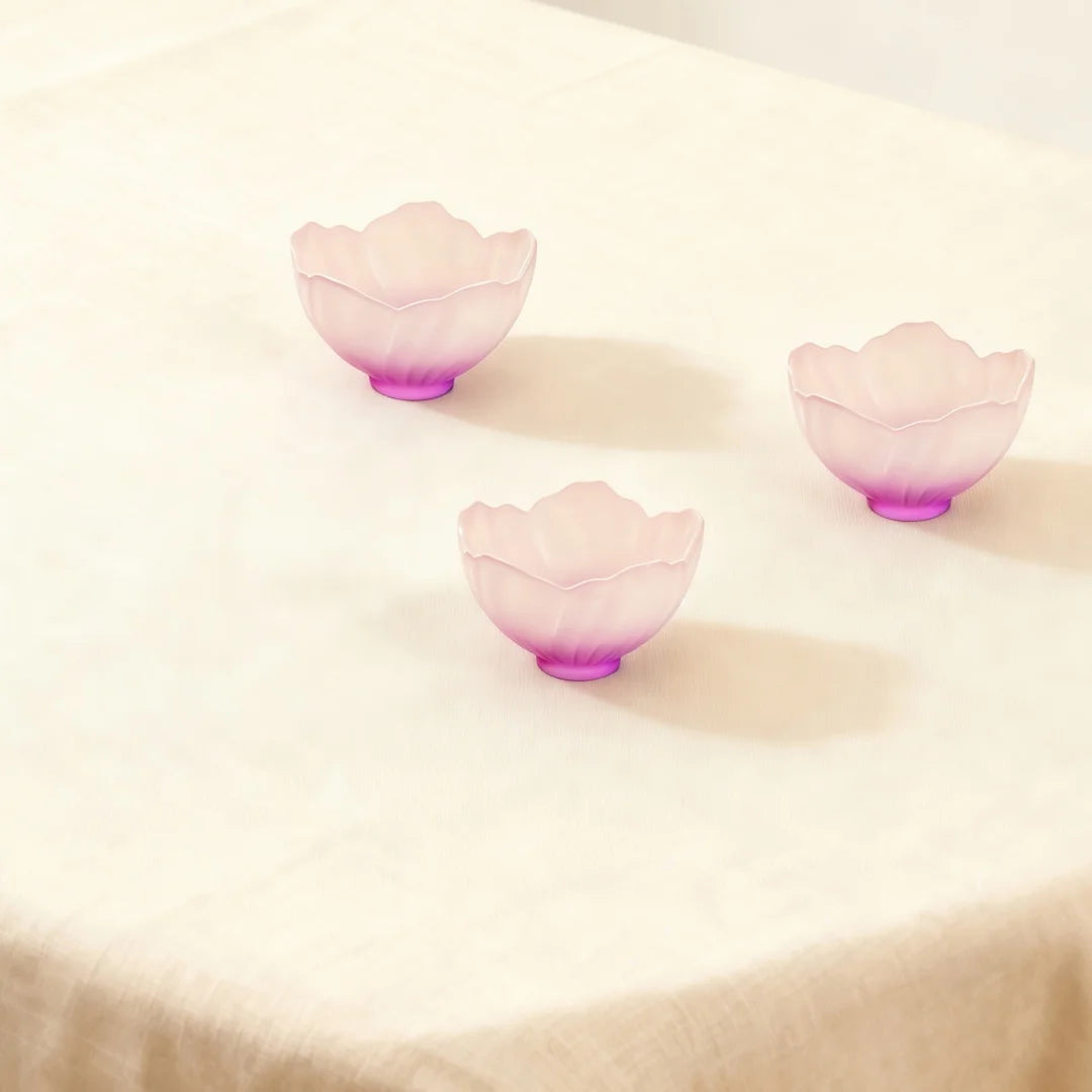 Juego de 4 tazas de té japonesas de cristal esmerilado rosa Sakura, dama de cristal rosa, taza de té con diseño de flores, taza de té, taza con diseño de pétalos