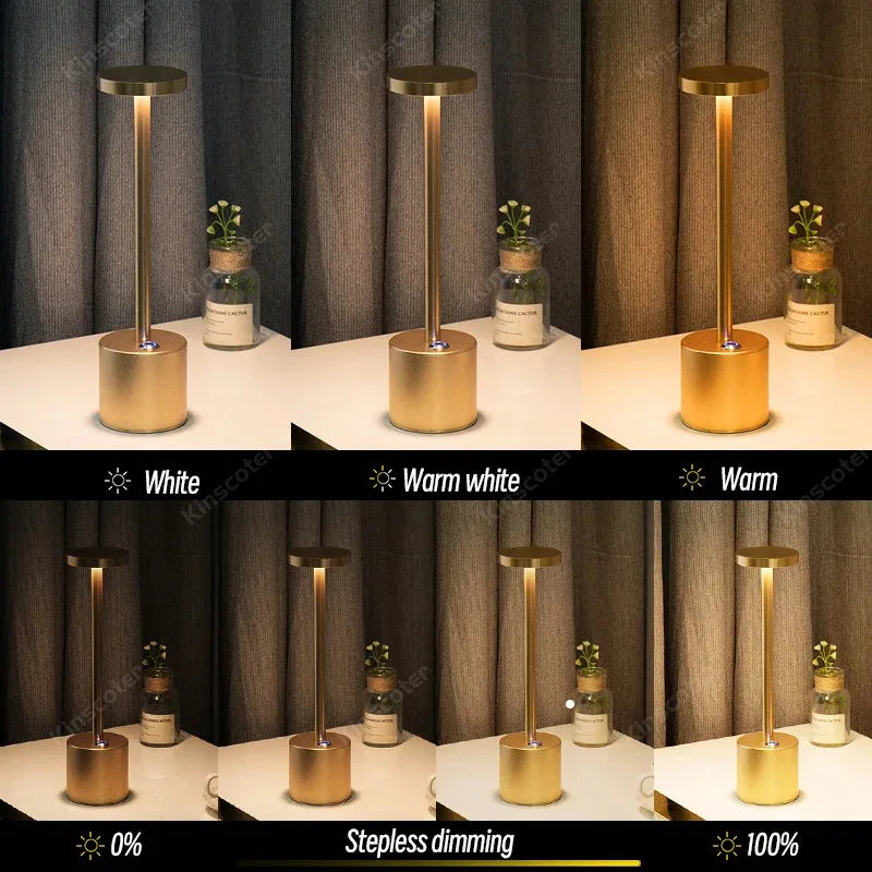 Lámpara de mesa LED con sensor táctil, luz nocturna de escritorio, recargable, inalámbrica, lámpara de lectura, 3 colores ajustables, luz ambiental creativa