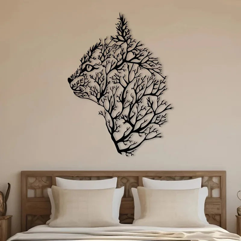 Encantador Adorno Metálico de Gato y Árbol para Pared - Decoración Minimalista para Dormitorio, Sala de Estar, Oficina - Regalo Perfecto de Estreno de Casa
