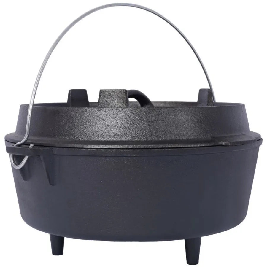 Olla Profunda para Acampar al Aire Libre para Cocinar BBQ Hornear Acero Inoxidable Negro Duradera de Servicio Pesado con Tapa Resistente al Calor y Fácil de Limpiar