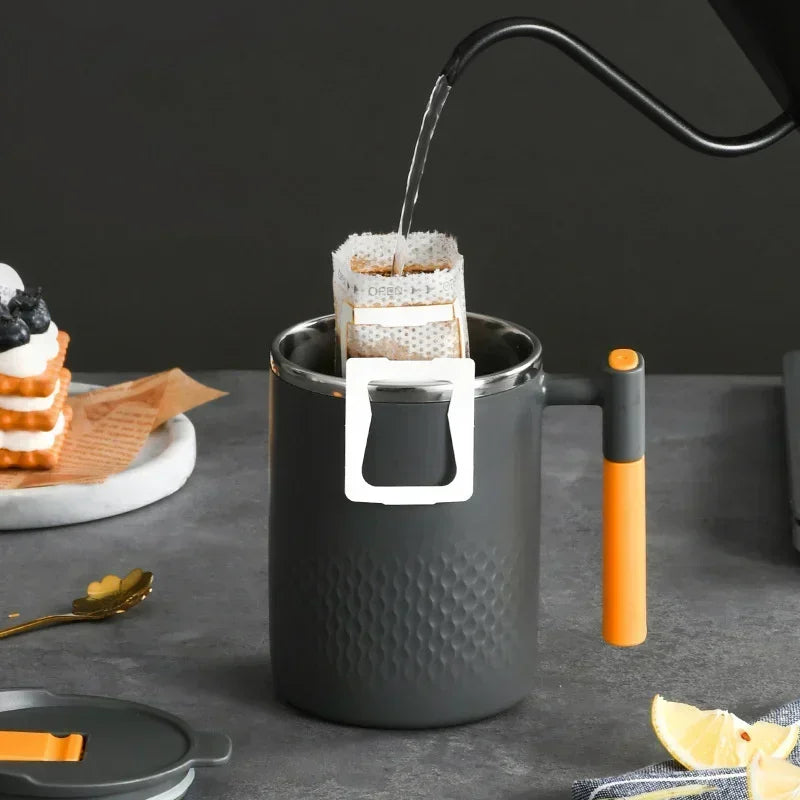 Taza de Acero Inoxidable con Asa y Tapa, Doble Pared, Resistente al Calor, Antiescaldaduras, Taza de Café para el Hogar y la Oficina, Taza de Leche, Avena, Agua