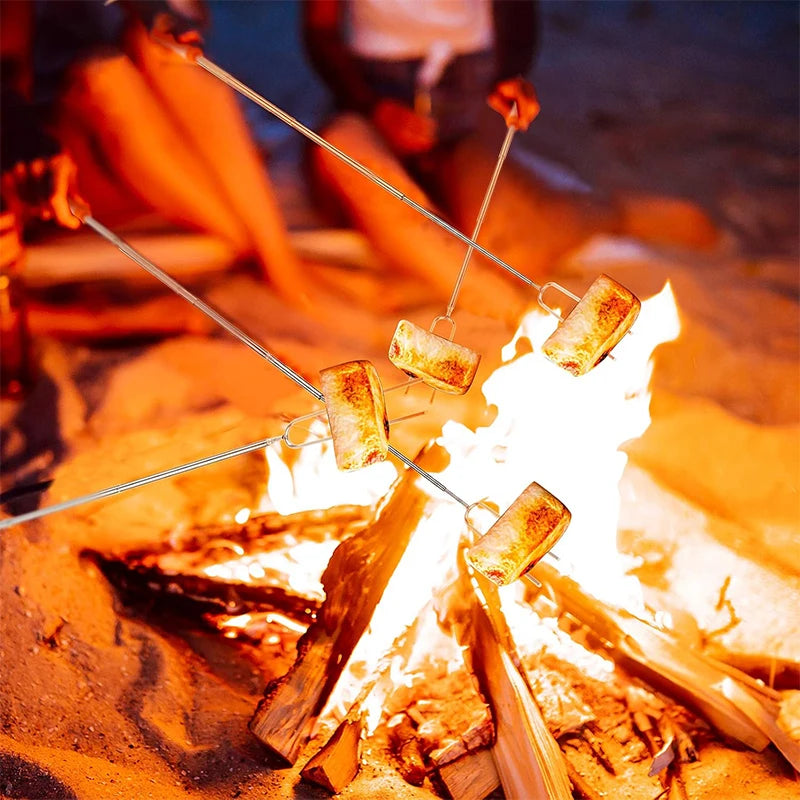 5 Pinchos para asar malvaviscos extensibles de 32 pulgadas de largo, brochetas de metal para barbacoa con mango de madera, para camping al aire libre, fogatas