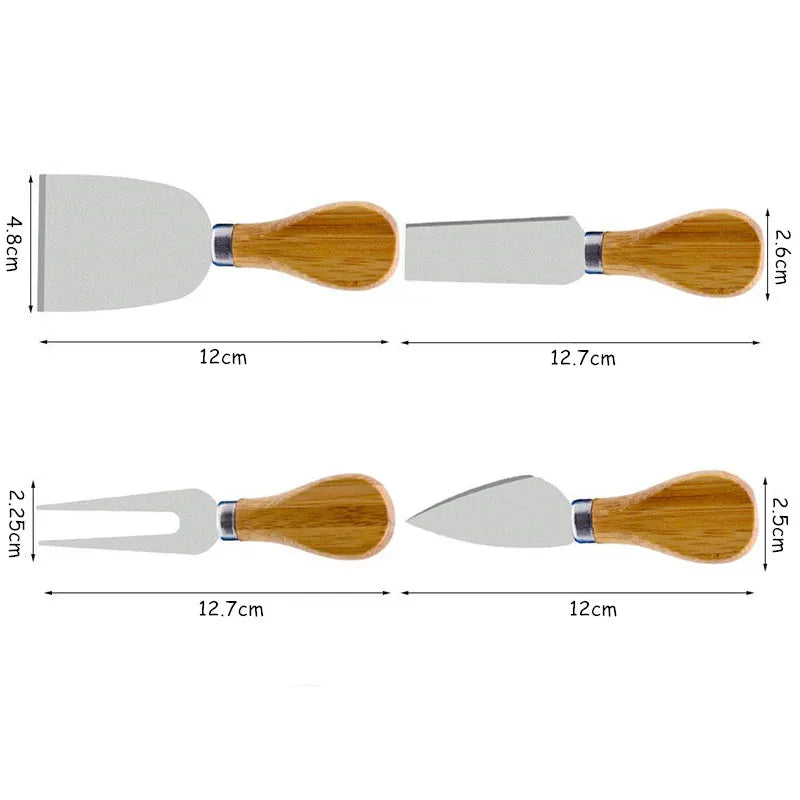 Juego de 4 cuchillos para queso de acero inoxidable con mango de madera, cortador y esparcidor de mantequilla YY062