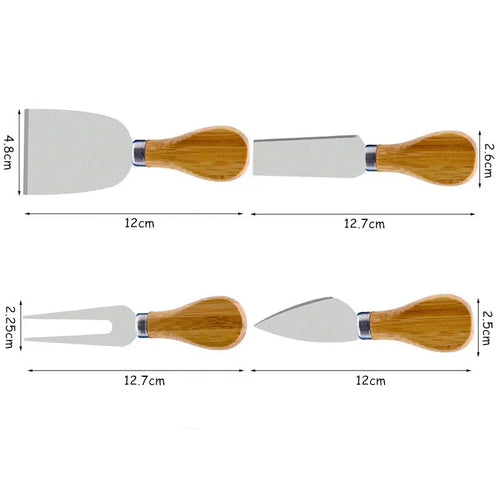 4 Pcs Cheese Knives Set Stainless Steel Cheese Slicer Cutter with Wooden Handle Cheese Butter Spreader Set YY062
