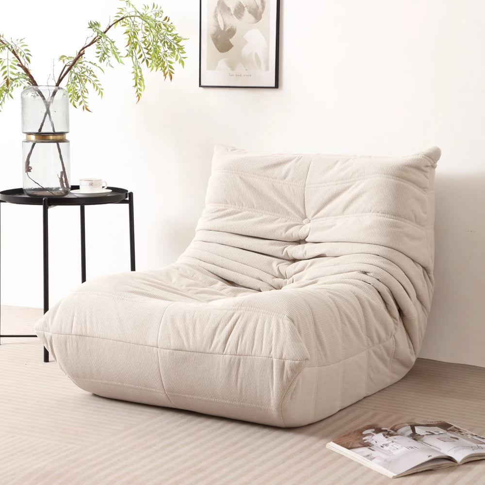 Sofá de pana estilo perezoso - Sofá de suelo totalmente relleno de esponja, diseño sin patas para sala de estar y dormitorio