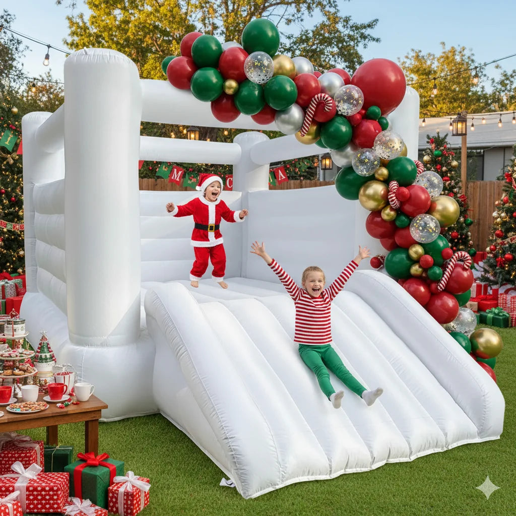 Castillo hinchable blanco de 3,6 m para niños, regalo de cumpleaños, interior, exterior, suave, hinchable, con soplador, personalizable