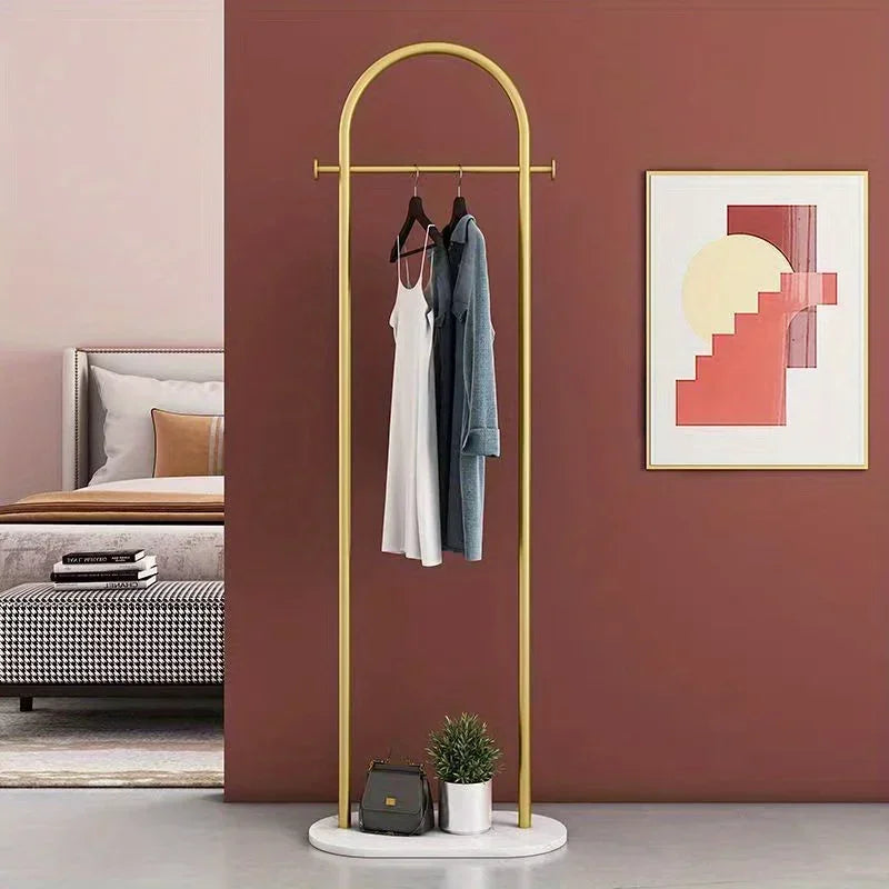 Perchero Metálico de Pie con Base de Mármol - Perchero Minimalista de Suelo para Dormitorio sin Carga con Estante de Almacenamiento
