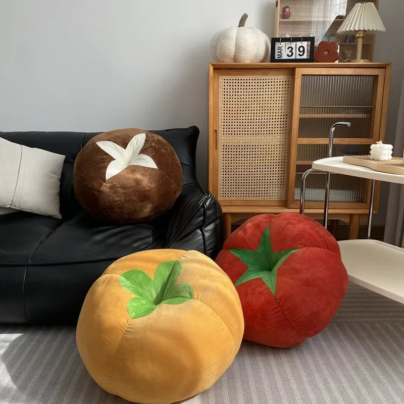 Cojín Engrosado con Almohada en Forma de Tomate Vegetal Champiñón Caqui Cojín Redondo para Ventana Almohadas para Dormitorio