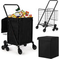 Carro utilitario plegable portátil para subir escaleras, carrito de compras con ruedas traseras triples y ruedas giratorias 360° para compras