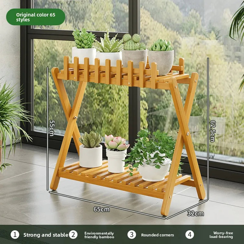 Soporte de bambú natural de varios niveles para plantas, estante móvil para macetas, exhibición de suculentas para interiores, exteriores, balcón, sala de estar