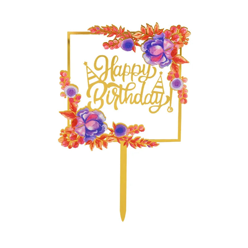 New 3D Color Printing Happy Birthday Cake Topper Gold Acrylic Kids Birthday Party Cake Topper Dessert Decoration for Baby Shower