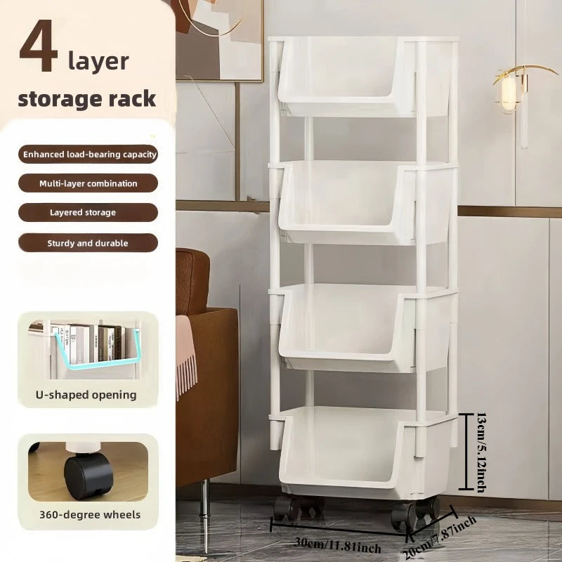 Estante de almacenamiento de 5 niveles Carro de almacenamiento Estantería - Estante de almacenamiento móvil con ruedas para sala de estar Dormitorio Estantería para libros