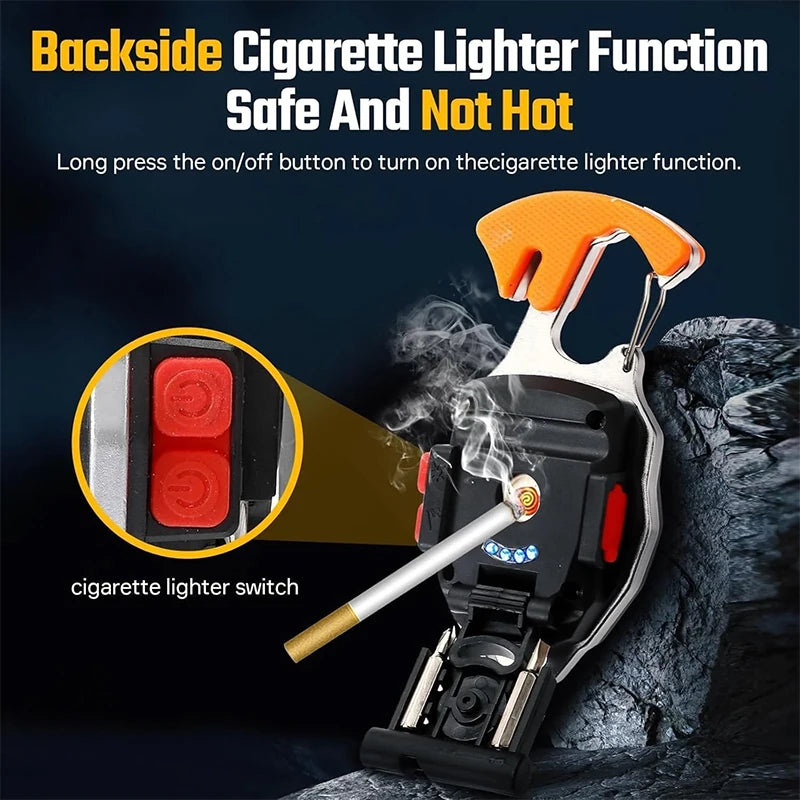 Linternas de trabajo llavero COB, 7 modos de iluminación, luces multifunción recargables, cortador de cinturón de seguridad, destornillador, silbato