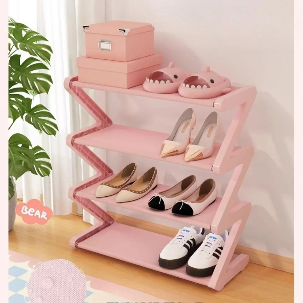 Almacenamiento de Zapatos Doméstico Simple Estante Creativo para Zapatos en Forma de Z Estante de Zapatos de Ensamblaje Multicapa para Dormitorios Almacenamiento de Zapatos que Ahorra Espacio