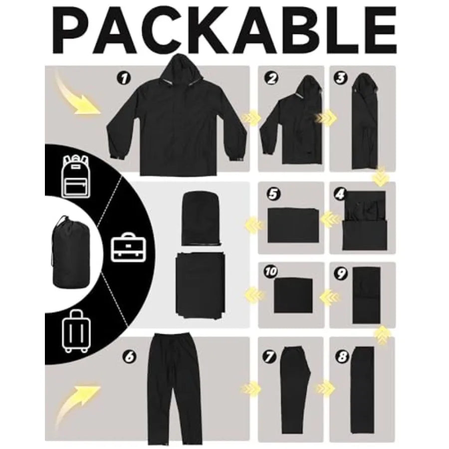Traje de lluvia iCreek impermeable con capucha, transpirable, ligero, plegable, chaqueta y pantalón, para hombres y mujeres, para senderismo, pesca, golf.