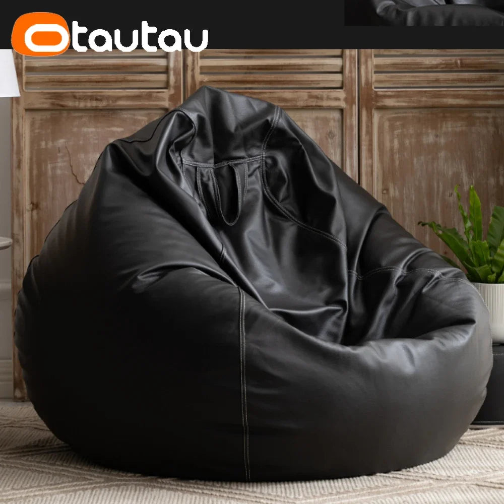 OTAUTAU Funda de puf grande de piel sintética de 4 pies sin relleno, chaise lounge puf para exteriores, salón de juegos, películas, saco Puff DD004