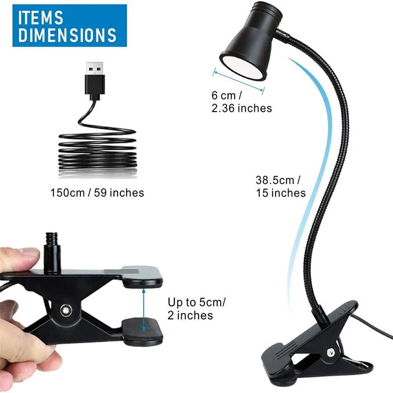 Bedside LED Clip Table Light Eye Protection Night Lamp Student children's Writing Reading Learning Special 3-color Table Lamps