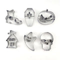 6 piezas Moldes cortadores de galletas de Halloween de acero inoxidable Fantasma Calabaza Calavera Ataúd Moldes para hornear Magdalenas Chocolate Galletas