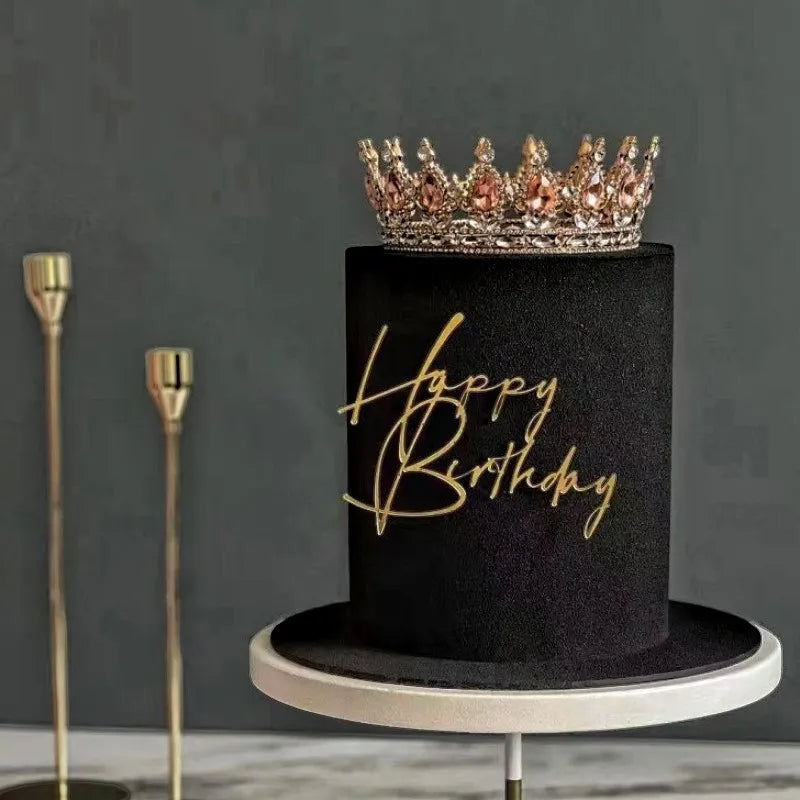 Ins Simple Style Happy Birthday Cake Topper Gold silver Acrylic Kids Party Gift Cupcake Toppers Baby Shower Dessert Decoration