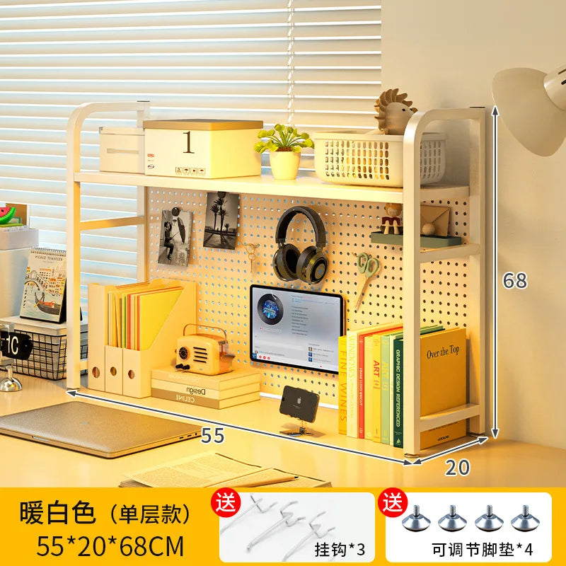 Estante de escritorio de hierro con perforaciones, estantería multinivel, organizador de escritorio, estante de almacenamiento para estación de trabajo de estudiantes, mueble de gabinete de rejilla ordenado.