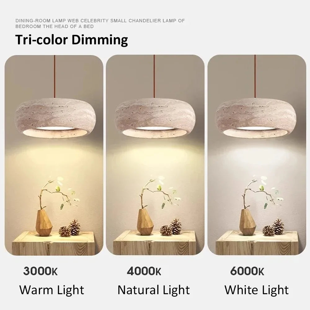 Lámpara colgante de cabecera nórdica minimalista para dormitorio, lámpara de araña de travertino amarillo Wabi Sabi para restaurante, bar, comedor