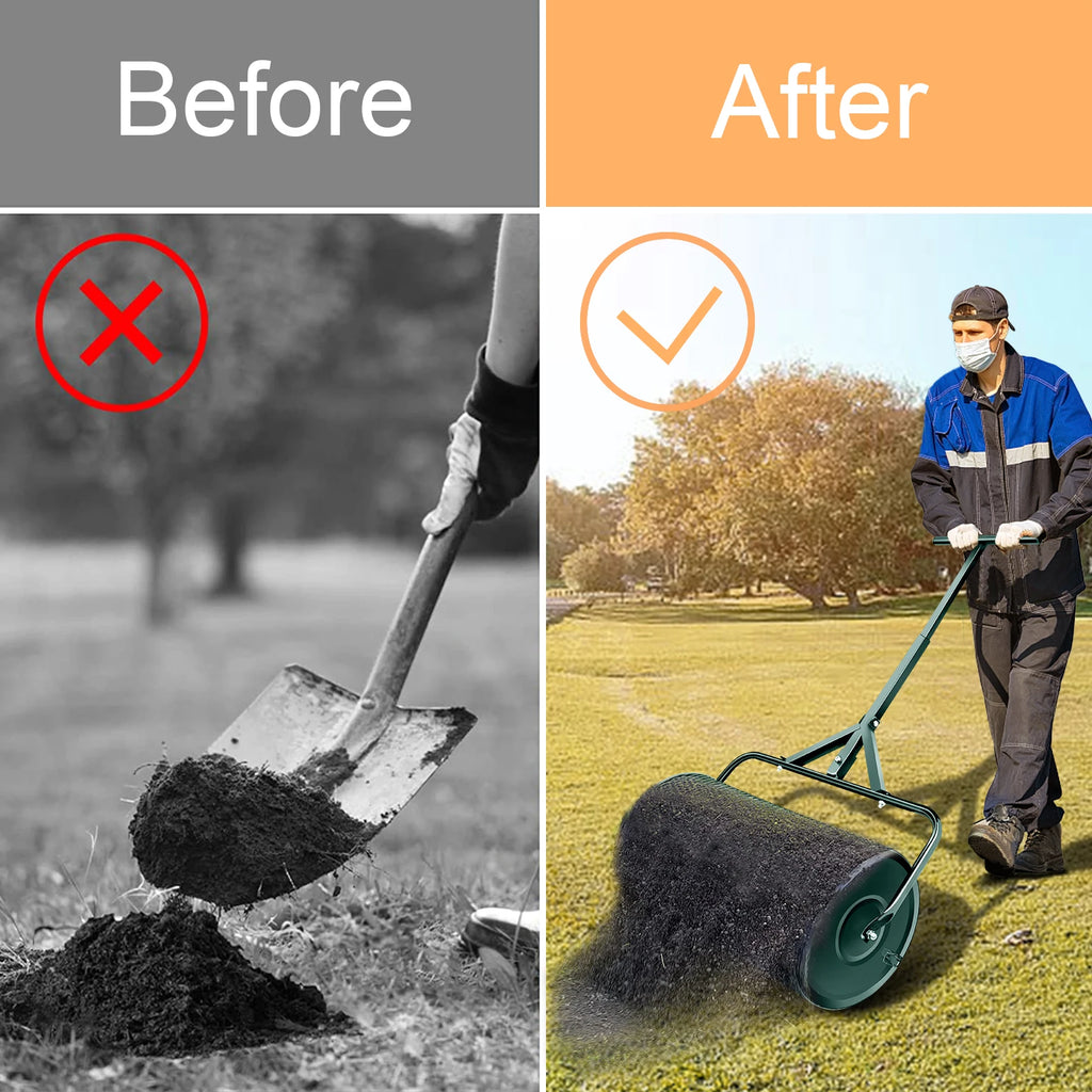 Esparcidor de estiércol de malla metálica con mango en forma de T para compost, turba, césped, siembra de jardines, herramienta para triturar uvas