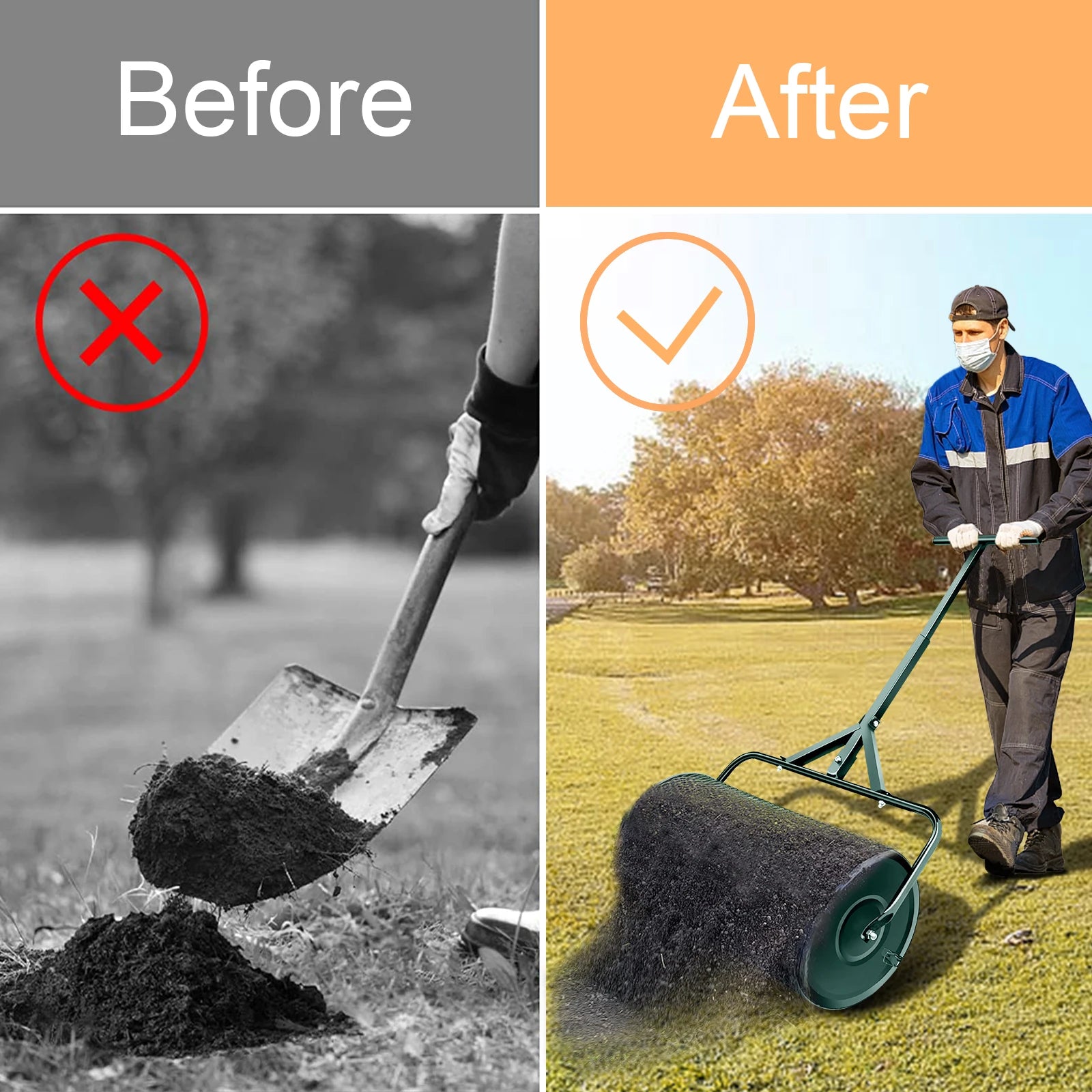 Esparcidor de estiércol de malla metálica con mango en forma de T para compost, turba, césped, siembra de jardines, herramienta para triturar uvas