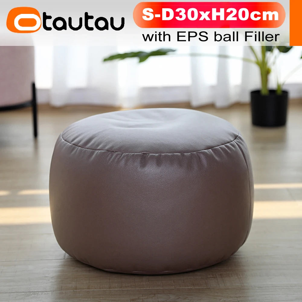 OTAUTAU Taburete redondo pequeño de polipiel otomano puf reposapiés lleno puf reposapiés asiento esquinero de suelo Puff JD004