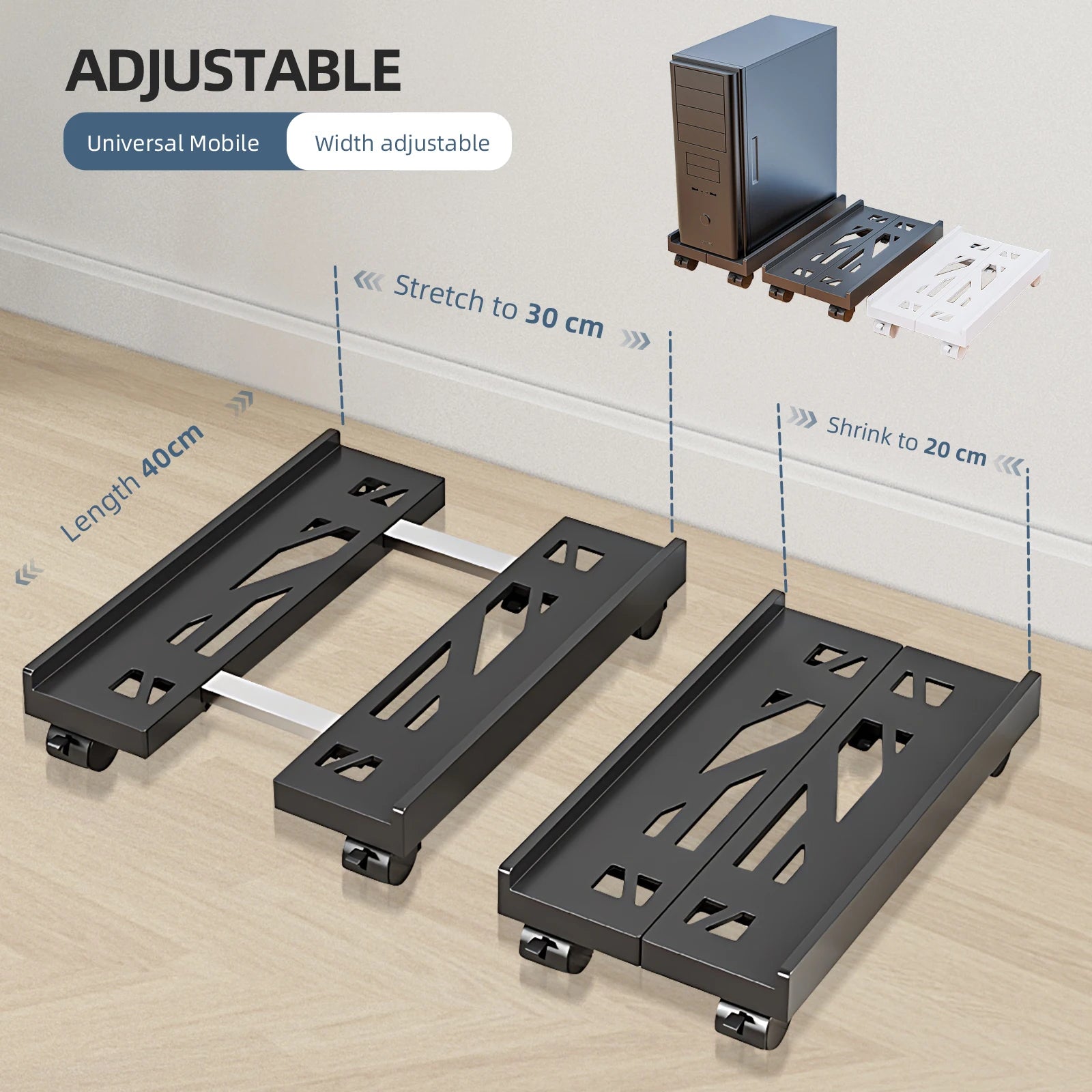 Soporte Móvil Ajustable para Torre de PC con Ruedas, Soporte para CPU debajo del Escritorio, Soporte Estable Ajustable para Host de Computadora para Oficina en Casa