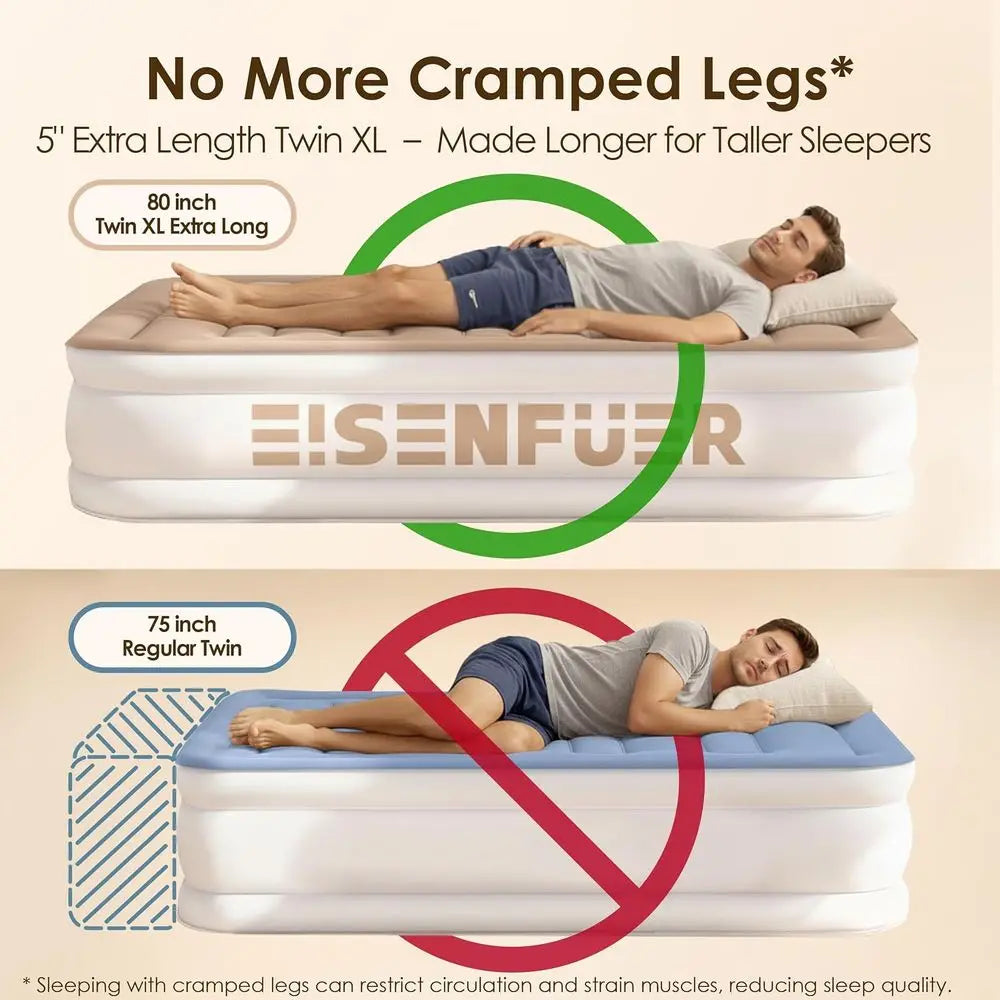 Cama Hinchable Twin XL Extralarga con Bomba, Colchón de Aire Portátil para Acampada, Fiestas de Pijamas y Mudanzas