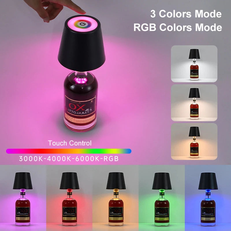 Lámpara de mesa inalámbrica para botellas de vino, luz LED para botellas para uso en exteriores, control táctil, ideal para restaurantes, bares, fiestas y festivales