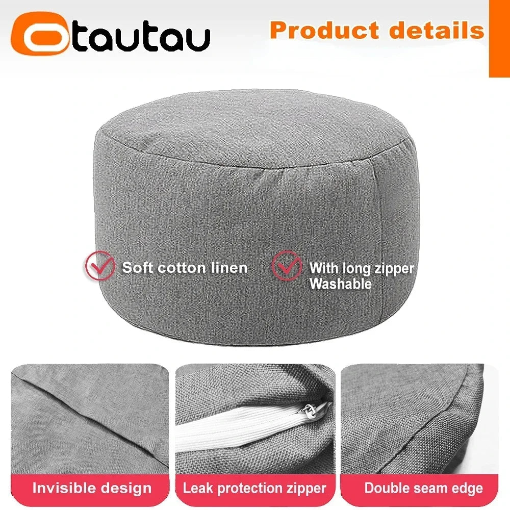 OTAUTAU Puf de lino con relleno Puf otomano reposapiés Tatami Taburete redondo Futón Puff Muebles de descanso
