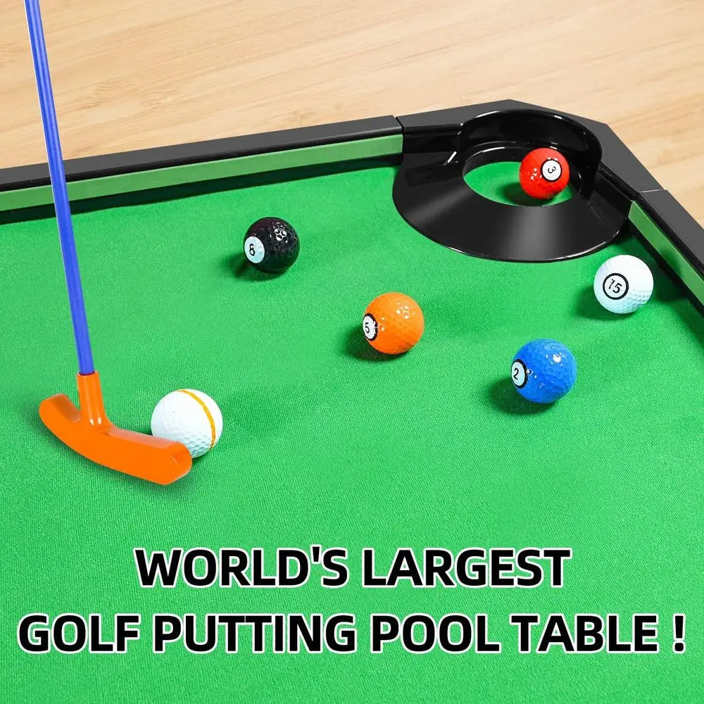 Juego de golf y billar bajo techo: diversión familiar en un putting green gigante