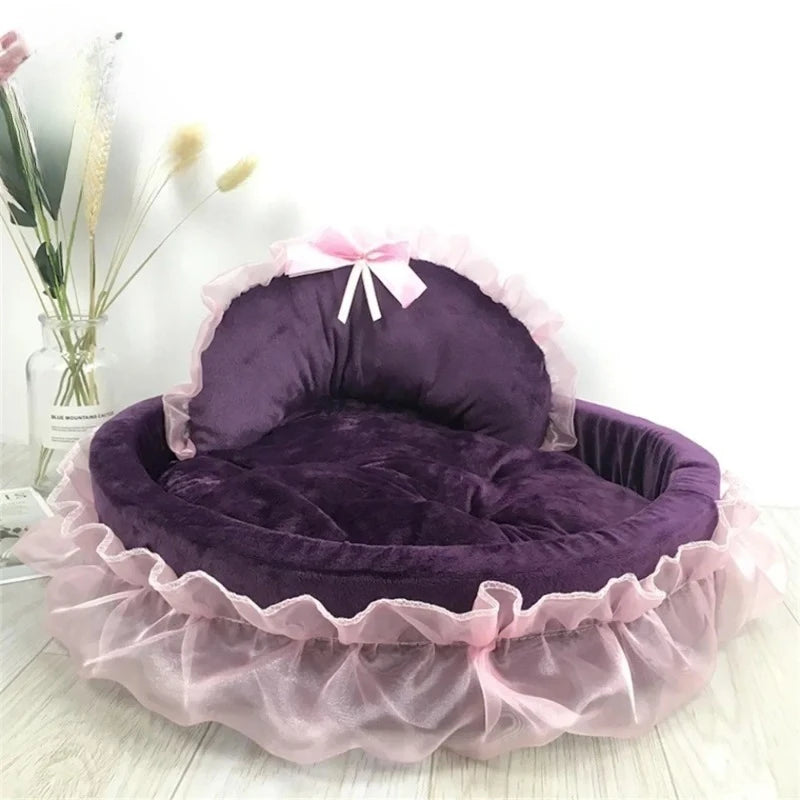 Cama 3D Fantasía para Mascotas con Lazo para Perros, Cama Romántica Desmontable Ovalada para Perros, Nido Sofá Suave para Perros, Muebles de Boda para Mascotas, 1 ud.