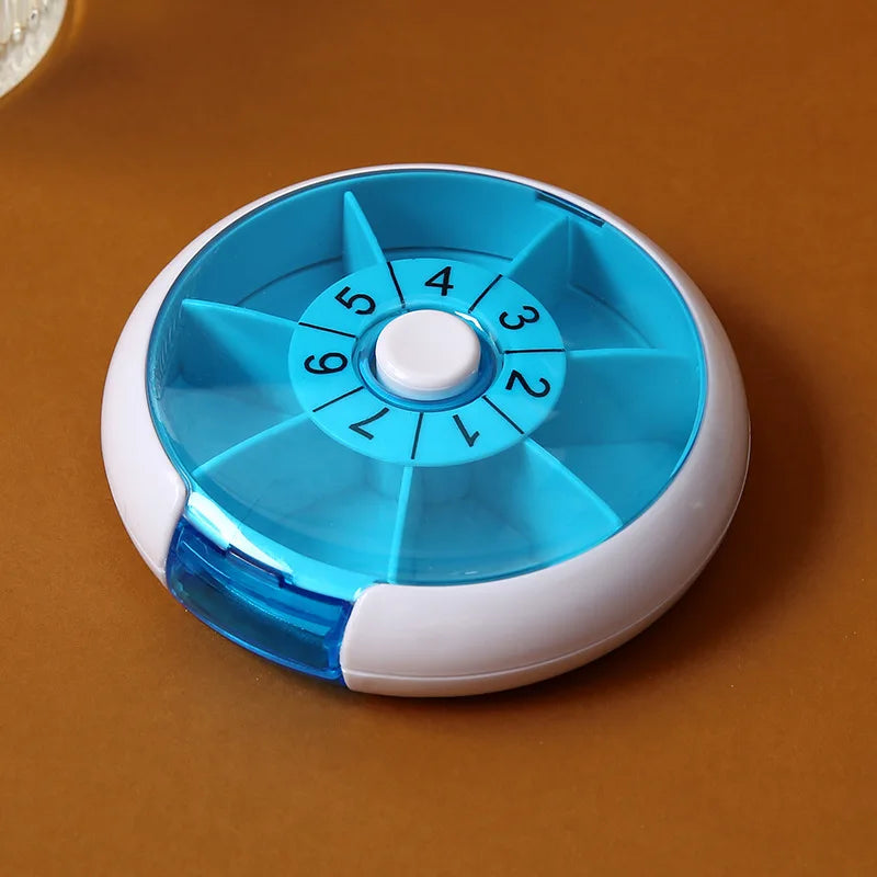 Pastillero semanal de 7 días - Pastillero redondo giratorio portátil con 7 compartimentos, mini estuche para almacenar píldoras y cuentas