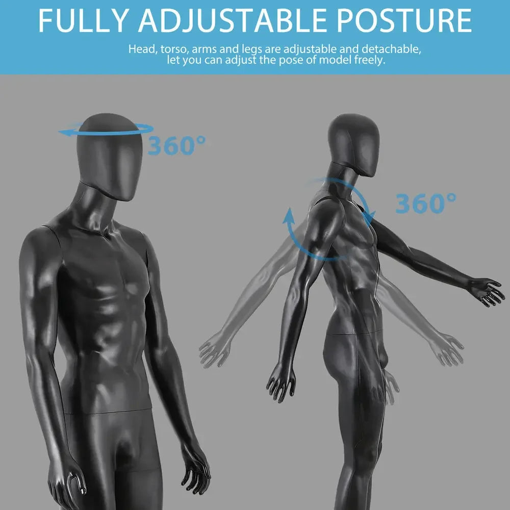 Maniquí de hombre de cuerpo entero, altura 73'', ajustable, para exhibición, color negro