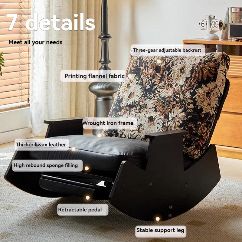 Mecedora retro de madera maciza, silla reclinable de balcón, sillón reclinable perezoso, sillón de ocio para adultos de sala de estar, mecedora individual